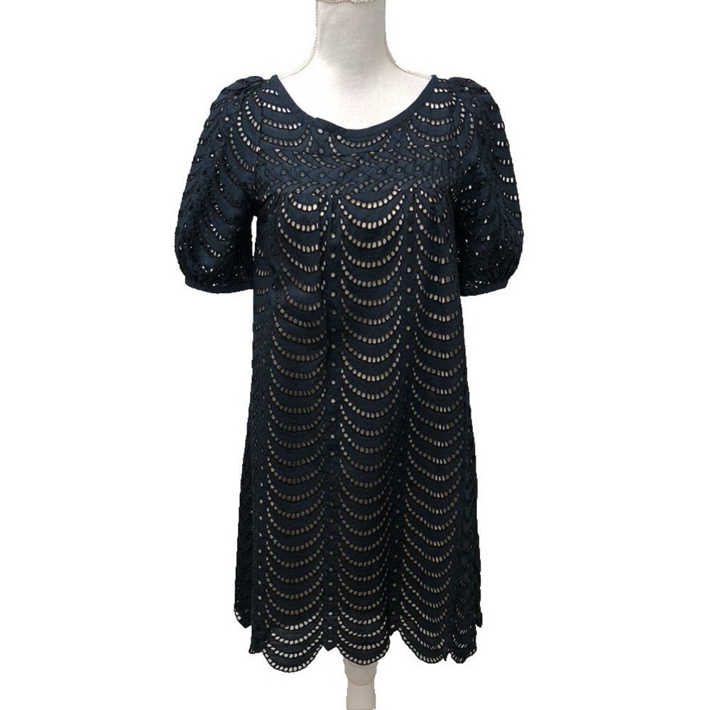 Marc Jacobs Eyelet Lace Babydoll Dress Womens 4 Blue Puff Sleeve Dark‎ Fairy